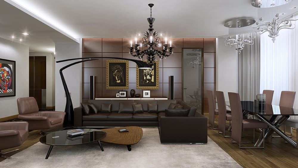 Гостиная-столовая с диваном Minotti